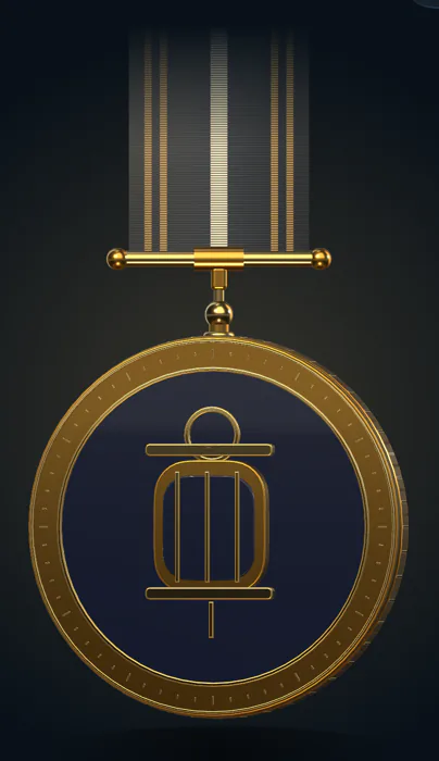 Lantern keeper, a gold medal with midnight enamel on a striped ribbon.